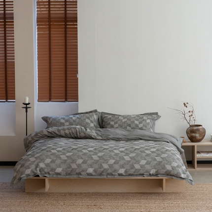 璞素2025新款全棉色织三层纱四件套 灰色