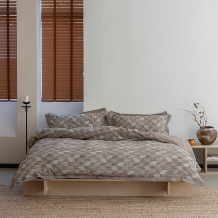 璞素2025新款全棉色织三层纱四件套 咖色