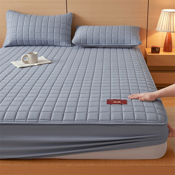 91家纺网 家纺一手货源 找家纺 布卢姆床垫 2025新款原棉A类贴标7A抗菌床笠 方格-蓝