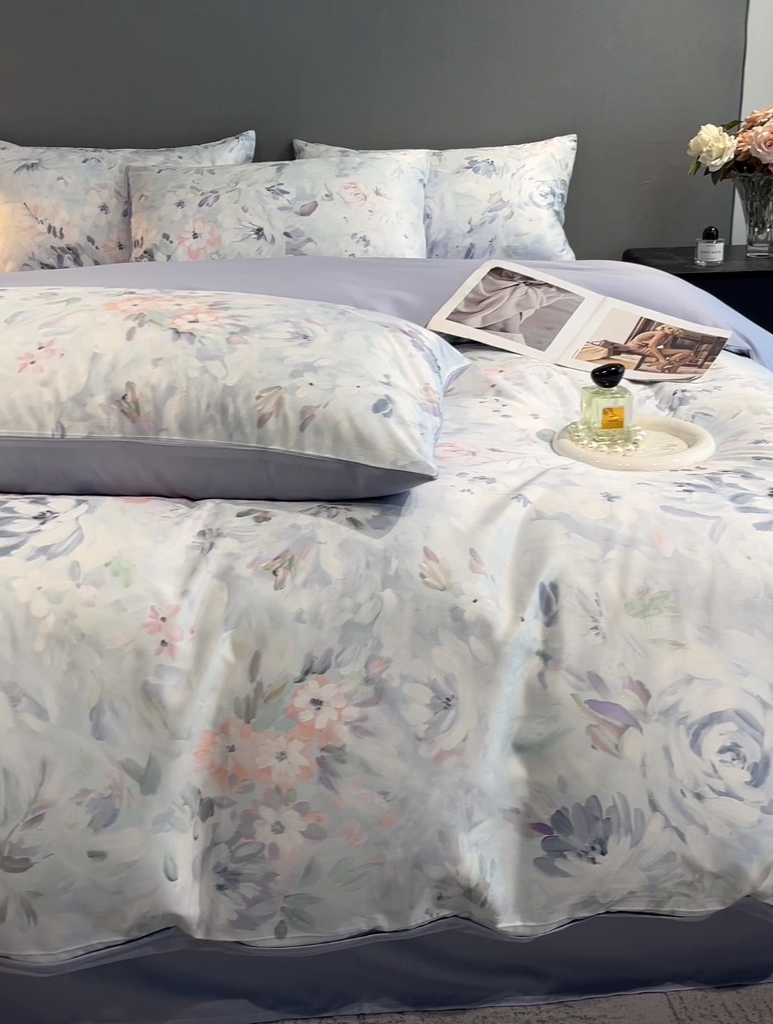 91家纺网 家纺一手货源 找家纺 笙意家纺2025新款水洗冰丝数码印花暗盒款四件套 兰汐