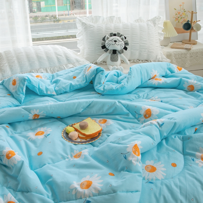 91家纺网 家纺一手货源 找家纺 棉乐町 2025新款全棉棉花夏凉被纯棉夏被空调被子 小雏菊 蓝