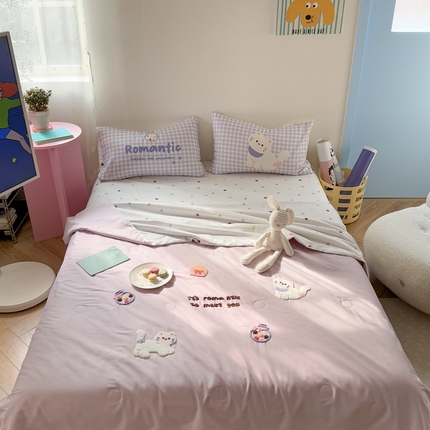 美乐迪家纺 2025新款全棉毛巾绣夏被四件套 许愿猫