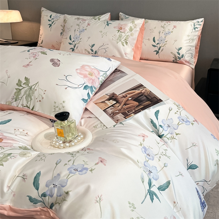 91家纺网 家纺一手货源 找家纺 笙意家纺2025新款水洗冰丝数码印花暗盒款四件套 蝶梦