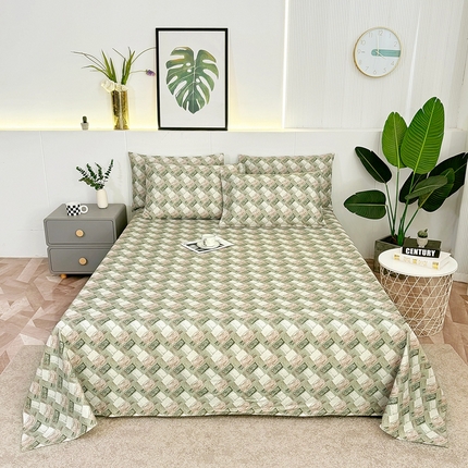 91家纺网 家纺一手货源 找家纺 伊而梦蚊帐 2025新款原棉老粗布床单 千鸟绿