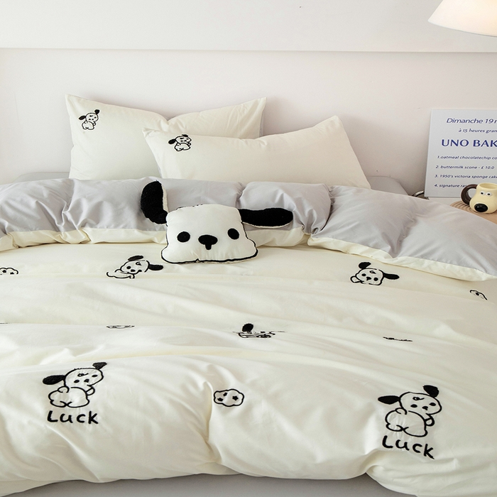 91家纺网 家纺一手货源 找家纺 倾慕家纺 2025新款倾慕INS风毛巾绣纯棉系列四件套 毛巾绣-狗狗