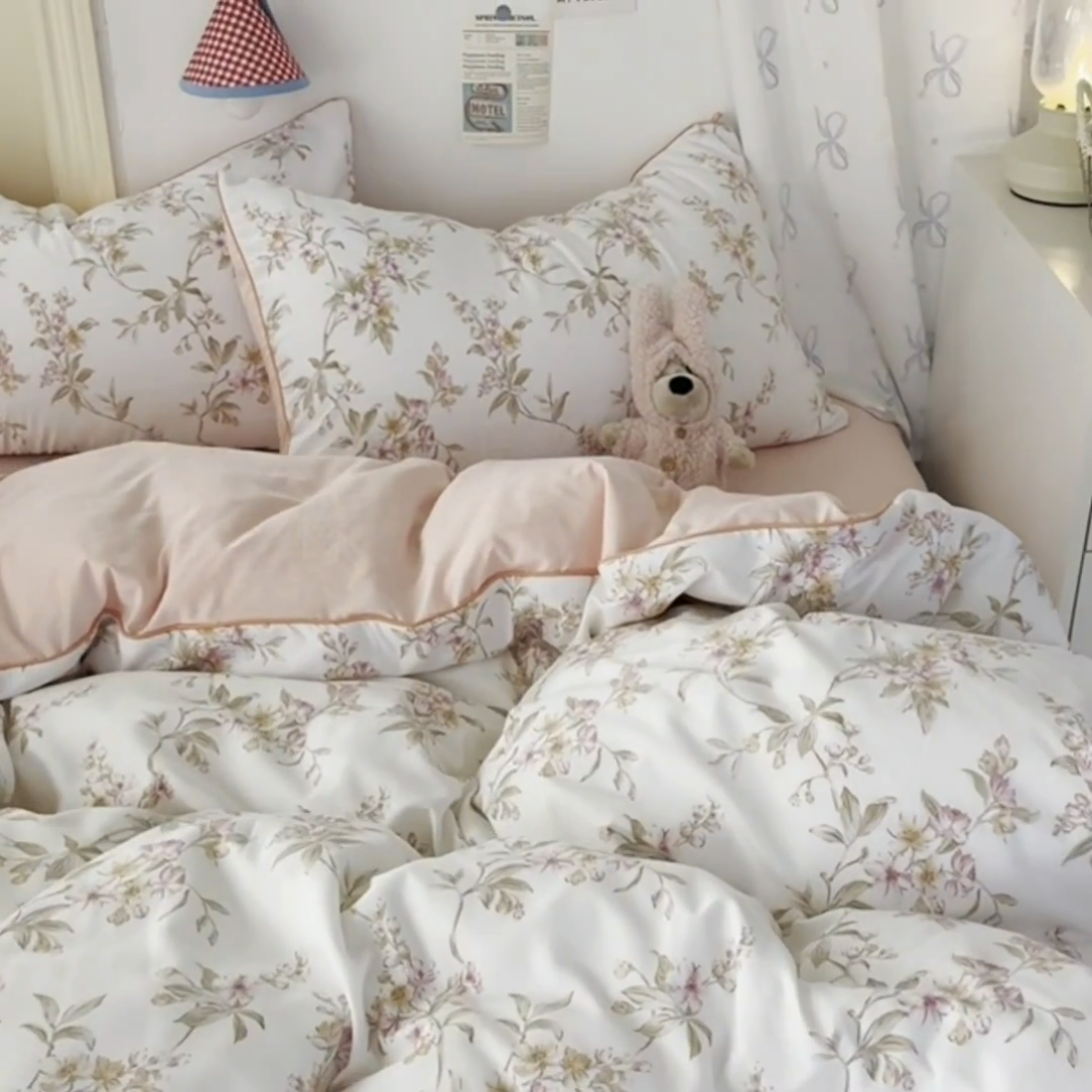 91家纺网 家纺一手货源 找家纺 潮邦创意家居 2025新款云柔棉立体嵌绳款小清新四件套 雅韵繁花