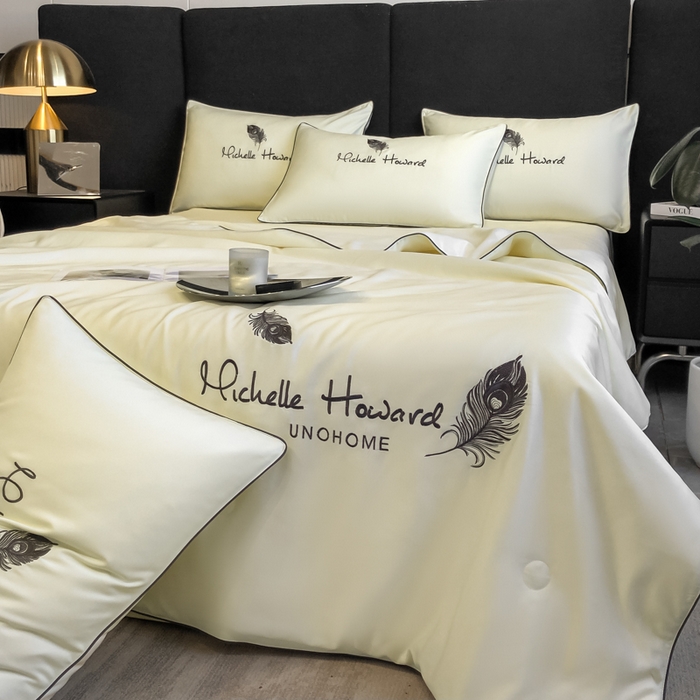 91家纺网 家纺一手货源 找家纺 吾诺 2025 双拼及羽毛刺绣夏被四件套绣花夏被水洗天丝夏被水洗真丝夏凉被空调被 羽毛-奶昔白