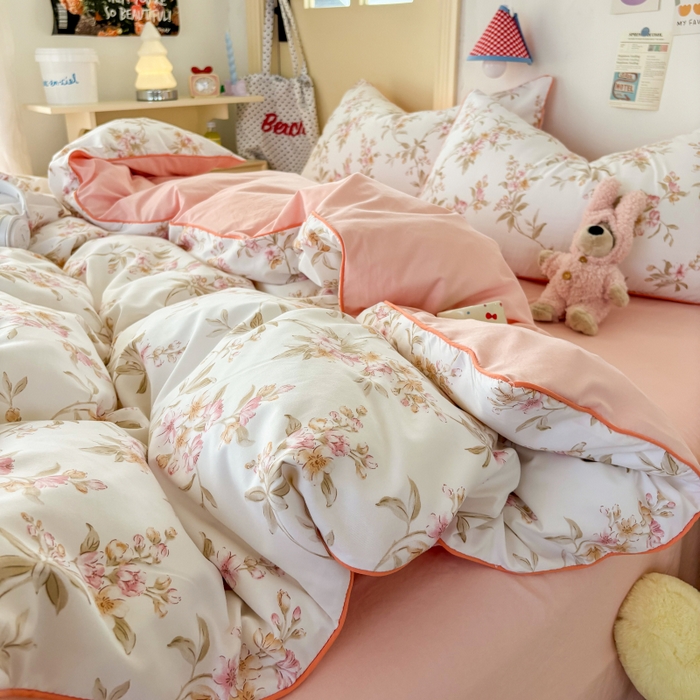 91家纺网 家纺一手货源 找家纺 潮邦创意家居 2025新款云柔棉立体嵌绳款小清新四件套 雅韵繁花