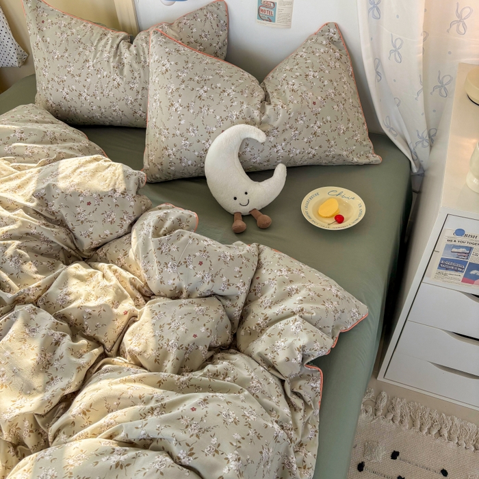 91家纺网 家纺一手货源 找家纺 潮邦创意家居 2025新款云柔棉立体嵌绳款小清新四件套 梦幻绿野