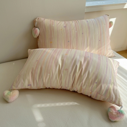 丽涵家纺 2025新款全棉双层纱枕头套-毛球款 焕彩星空