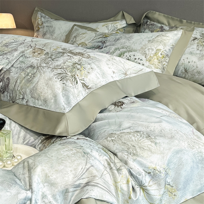 91家纺网 家纺一手货源 找家纺 笙意家纺 2025新款水洗冰丝数码印花宽边四件套 秋雅