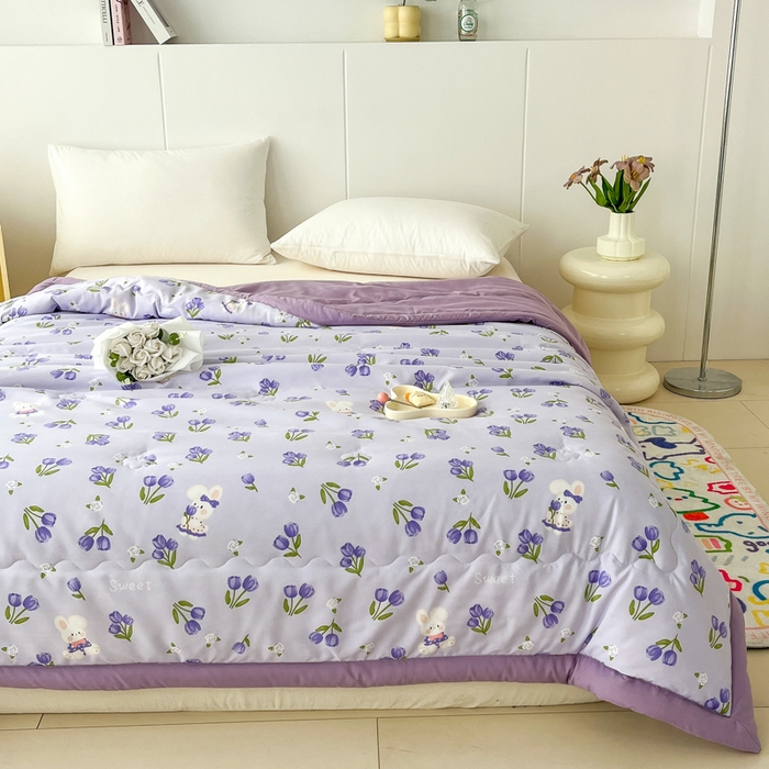 91家纺网 家纺一手货源 找家纺 爱宝被业 2025新款亲肤棉印花100%新疆棉花夏被空调被 郁金香