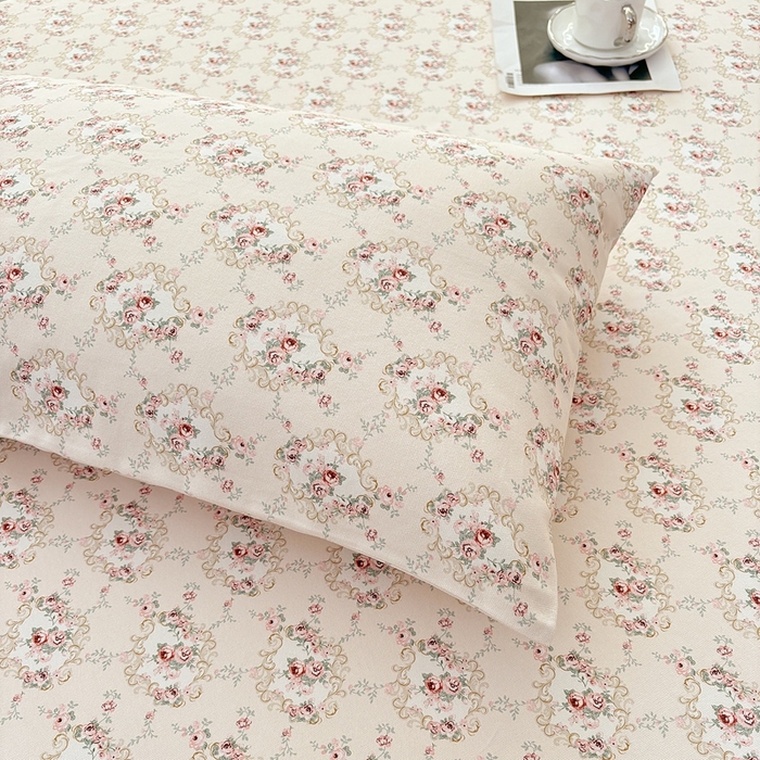 91家纺网 家纺一手货源 找家纺 伊而梦蚊帐 2025新款原棉老粗布床笠 玫瑰格