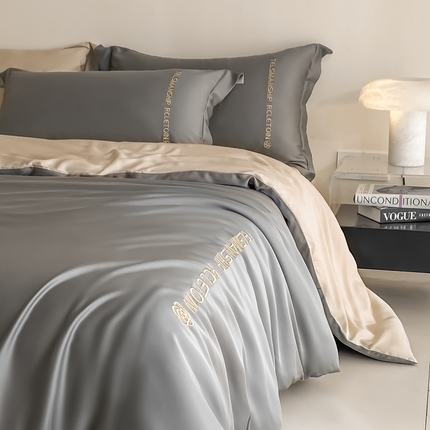 91家纺网 家纺一手货源 找家纺 （总）梦幻之城 2025新款水洗真丝双拼刺绣夏被四件套-芮雅风格二