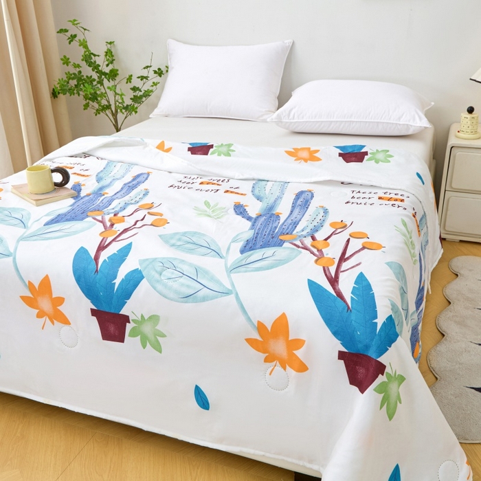 91家纺网 家纺一手货源 找家纺 2025新款亲肤绒礼品夏被窄边 夏日仙人掌