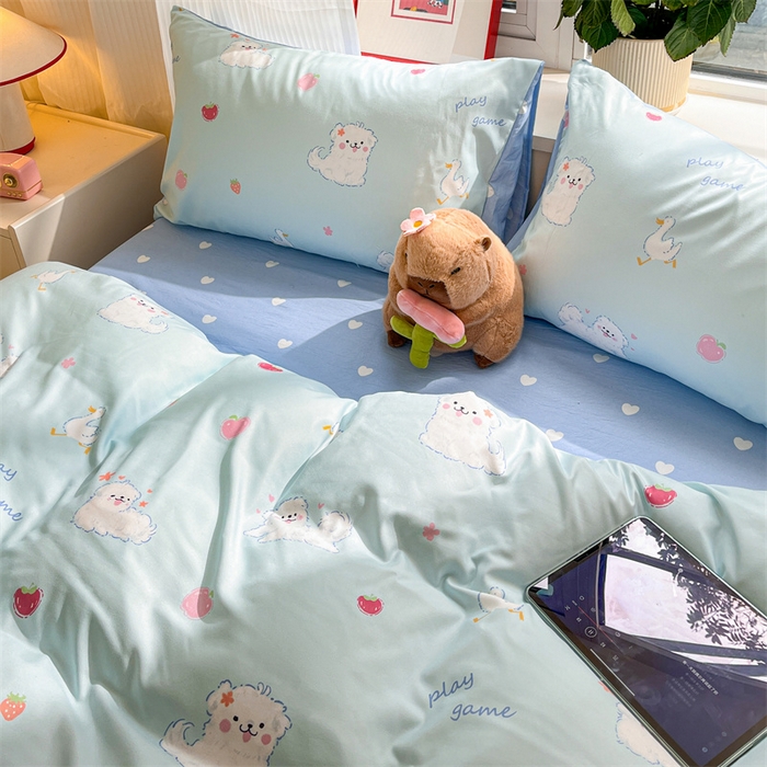 91家纺网 家纺一手货源 找家纺 盛秋家纺 2025新款卡通单被套 甜心猫+蓝爱心