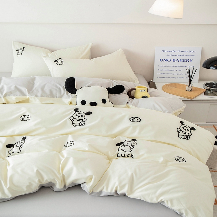 91家纺网 家纺一手货源 找家纺 倾慕家纺 2025新款倾慕INS风毛巾绣纯棉系列四件套 毛巾绣-狗狗