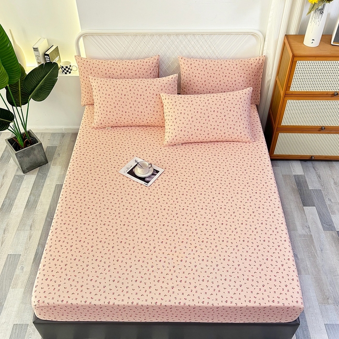 91家纺网 家纺一手货源 找家纺 伊而梦蚊帐 2025新款原棉老粗布床笠 粉玫瑰