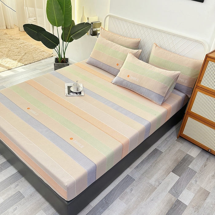 91家纺网 家纺一手货源 找家纺 伊而梦蚊帐 2025新款原棉老粗布床笠 条纹彩