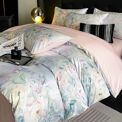 91家纺网 家纺一手货源 找家纺 （总）梦幻之城 2025新款水洗真丝数码印花简易款四件套