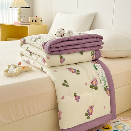 爱宝被业 2025新款亲肤棉印花100%新疆棉花夏被空调被 紫色葡萄