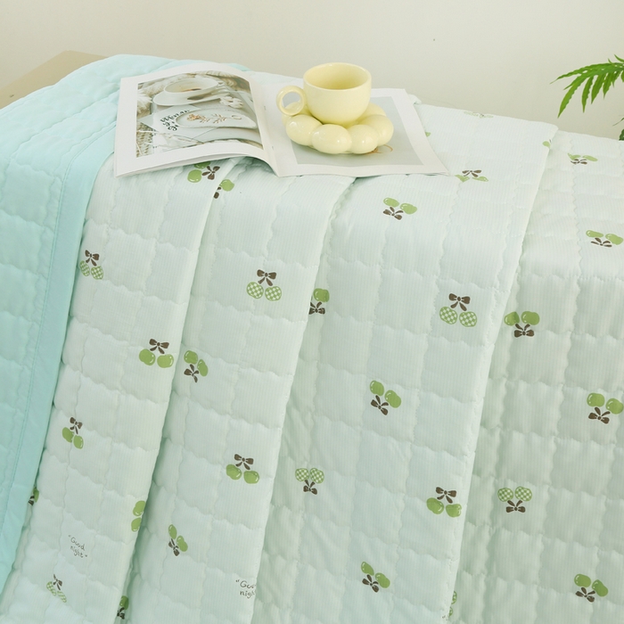 91家纺网 家纺一手货源 找家纺 被多多被业  2025新款小清新印花小竺棉多针绗绣夏凉被 小苹果