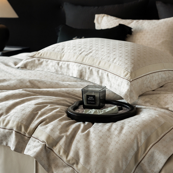 91家纺网 家纺一手货源 找家纺 涞澳家纺 2025新款天丝棉色织提花四件套 米娅-金