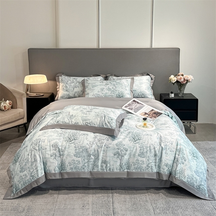 91家纺网 家纺一手货源 找家纺 笙意家纺 2025新款水洗冰丝数码印花宽边四件套 阡陌