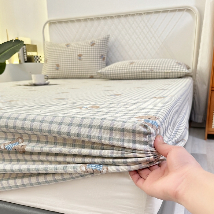 91家纺网 家纺一手货源 找家纺 伊而梦蚊帐 2025新款原棉老粗布床笠 方格狗