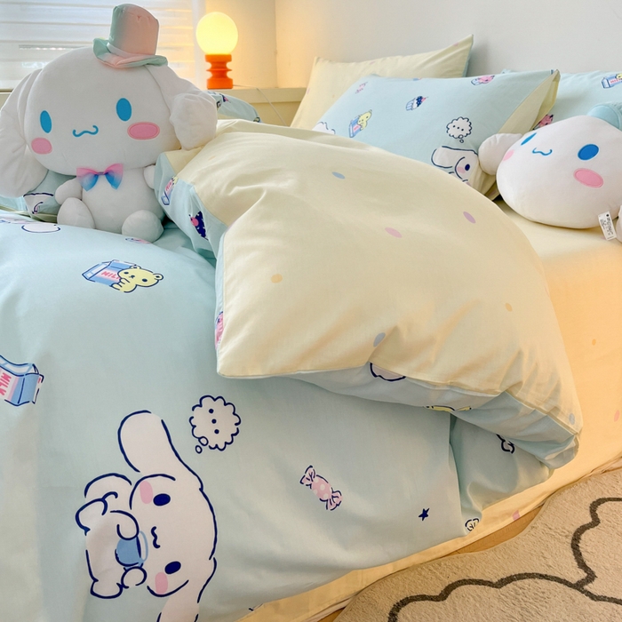 91家纺网 家纺一手货源 找家纺 暮思家居 2025新款正版授权三丽鸥全棉四件套系列四件套 奶牛大耳狗