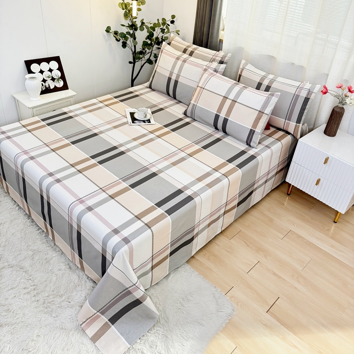 91家纺网 家纺一手货源 找家纺 伊而梦蚊帐 2025新款A类老粗布抗菌床单 时尚格-咖