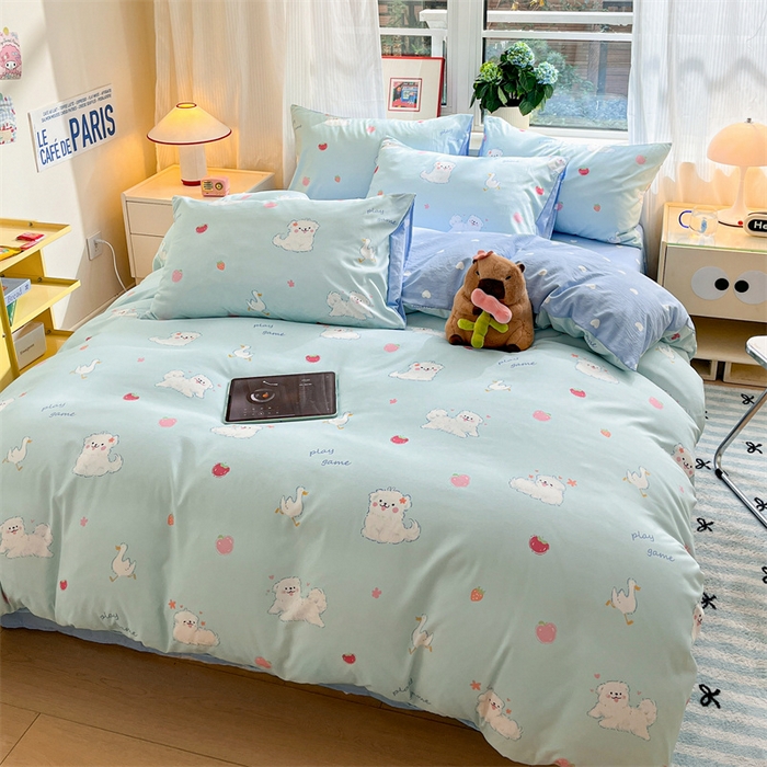 91家纺网 家纺一手货源 找家纺 盛秋家纺 2025新款卡通单被套 甜心猫+蓝爱心