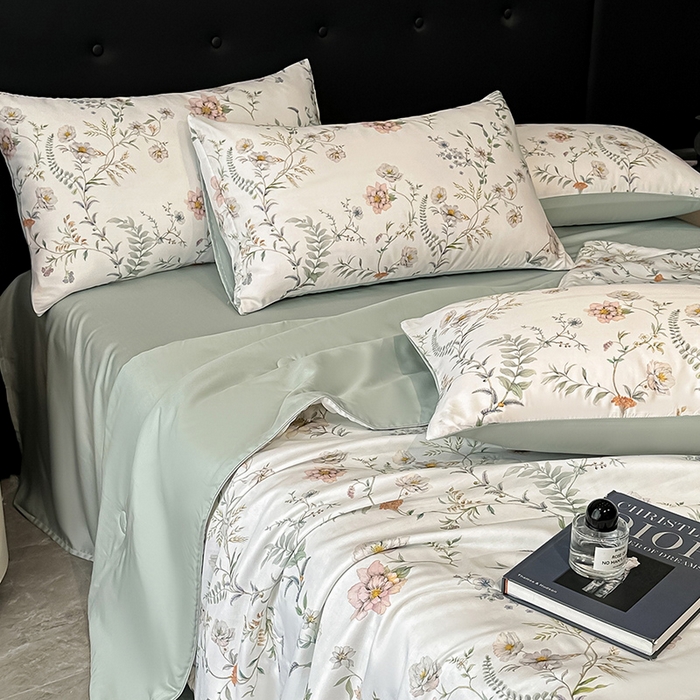 91家纺网 家纺一手货源 找家纺 慕晨 2025春夏新品莱赛尔天丝数码印花四件套莱赛尔夏被四件套天丝夏凉被直播热款 秘境