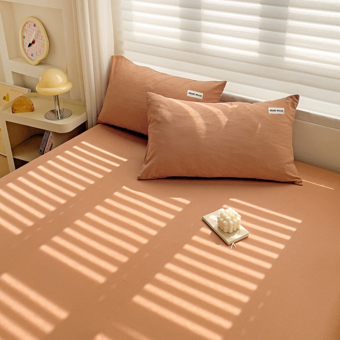 91家纺网 家纺一手货源 找家纺 罗亿家纺 2025新款云感提花双层纱定标minmin(系列)床笠 深咖