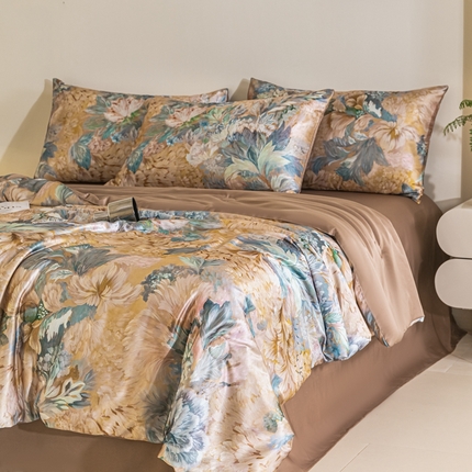 91家纺网 家纺一手货源 找家纺 （总）梦幻之城 2025新款水洗真丝数码印花简易款夏被四件套