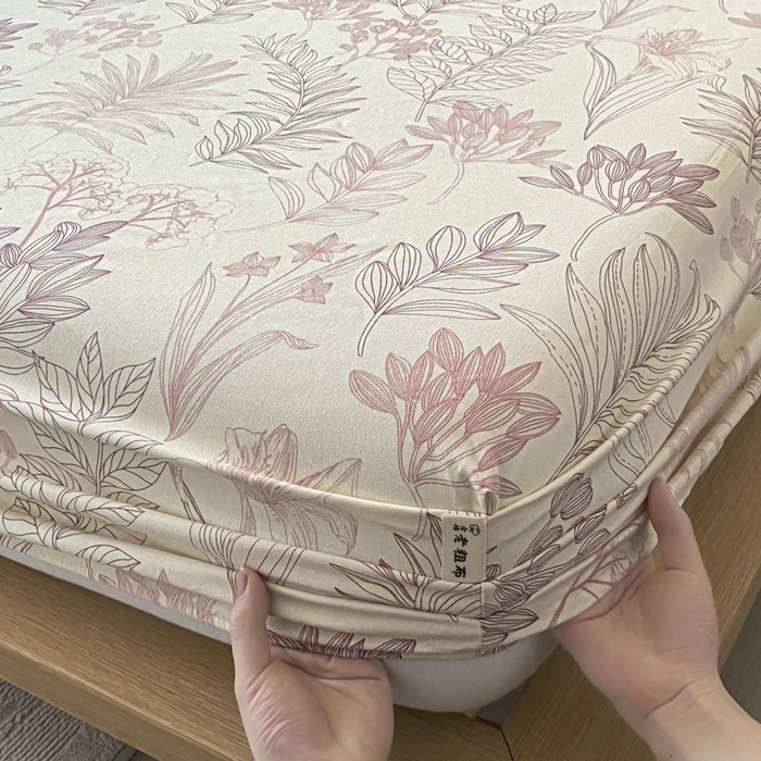 91家纺网 家纺一手货源 找家纺 九亭家纺 2025新款A类全棉老粗布单床笠 繁花-咖