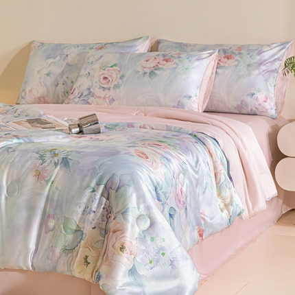 91家纺网 家纺一手货源 找家纺 （总）梦幻之城 2025新款水洗真丝数码印花简易款夏被四件套