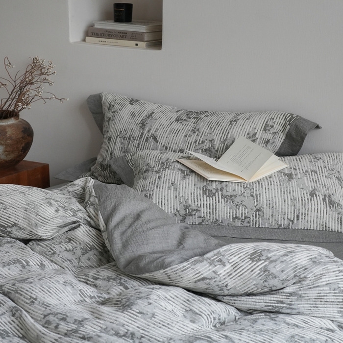 91家纺网 家纺一手货源 找家纺 （总）璞素2025新款全棉色织三层纱四件套-松隐