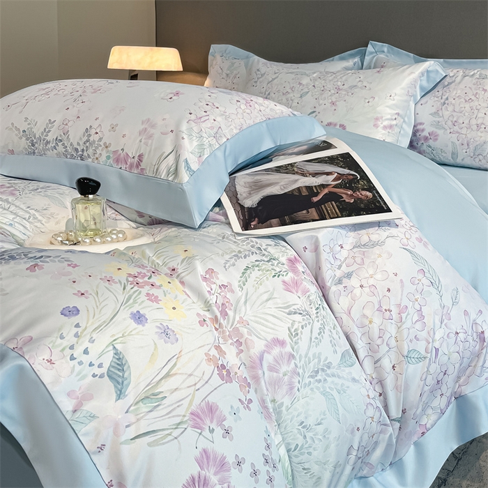 91家纺网 家纺一手货源 找家纺 笙意家纺 2025新款水洗冰丝数码印花宽边四件套 思绪