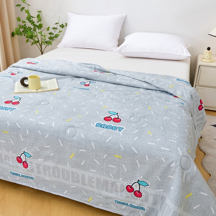 91家纺网 家纺一手货源 找家纺 2025新款亲肤绒礼品夏被窄边 仲夏樱桃