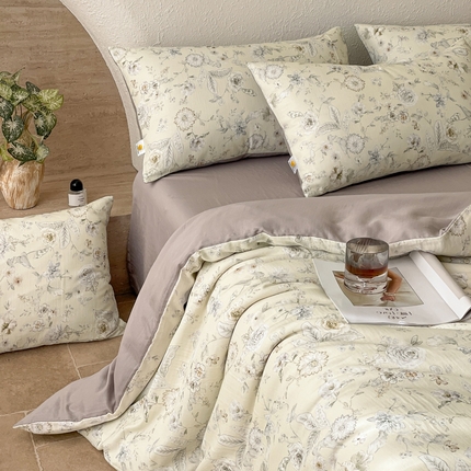 慕晨 2025新款全棉双层纱四件套莱赛尔夏被莱赛尔夏被四件套天丝夏凉被直播 香清韵-绿