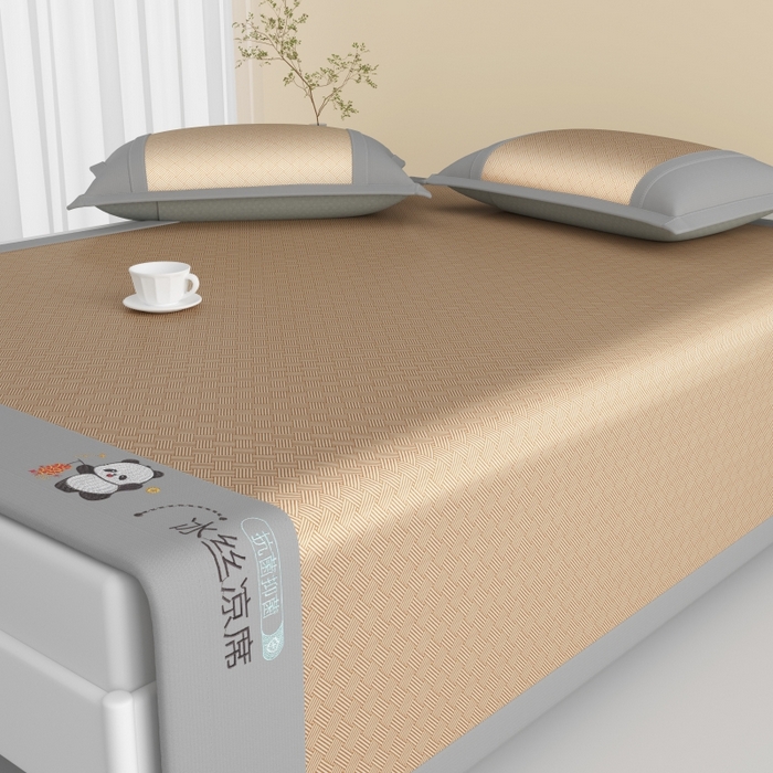 91家纺网 家纺一手货源 找家纺 爱宝被业  2025新款凉感抗菌冰丝席凉席 棕色