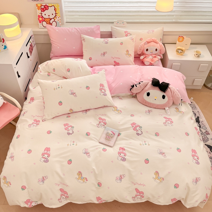 91家纺网 家纺一手货源 找家纺 暮思家居 2025新款正版授权三丽鸥全棉四件套系列四件套 萌萌美乐蒂