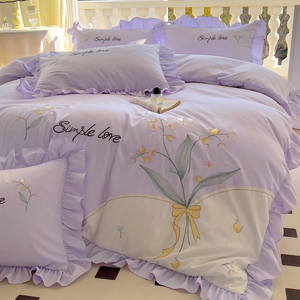 凯美家居 2025新款超柔亲肤磨毛刺绣花仙子系列四件套 花仙子 浅紫