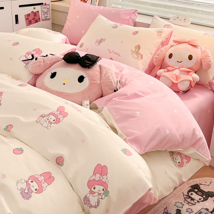 91家纺网 家纺一手货源 找家纺 暮思家居 2025新款正版授权三丽鸥全棉四件套系列四件套 萌萌美乐蒂