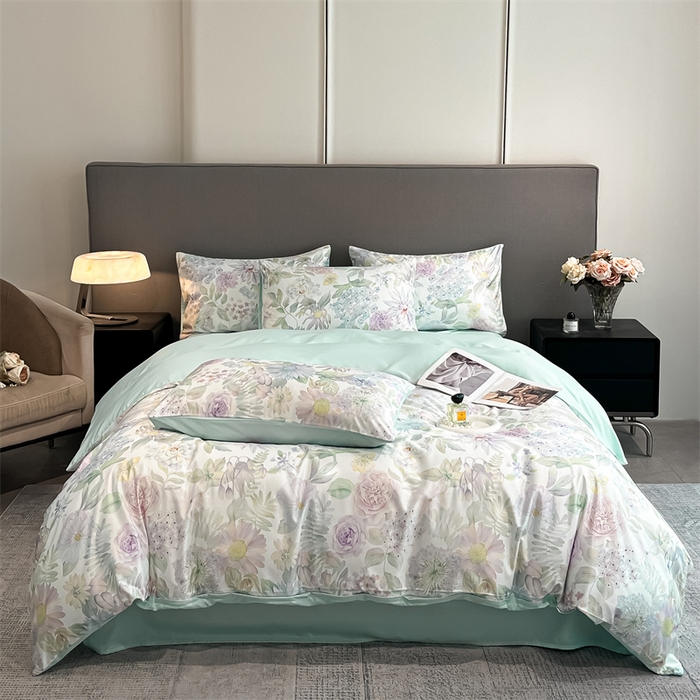 91家纺网 家纺一手货源 找家纺 笙意家纺2025新款水洗冰丝数码印花暗盒款四件套 絮语