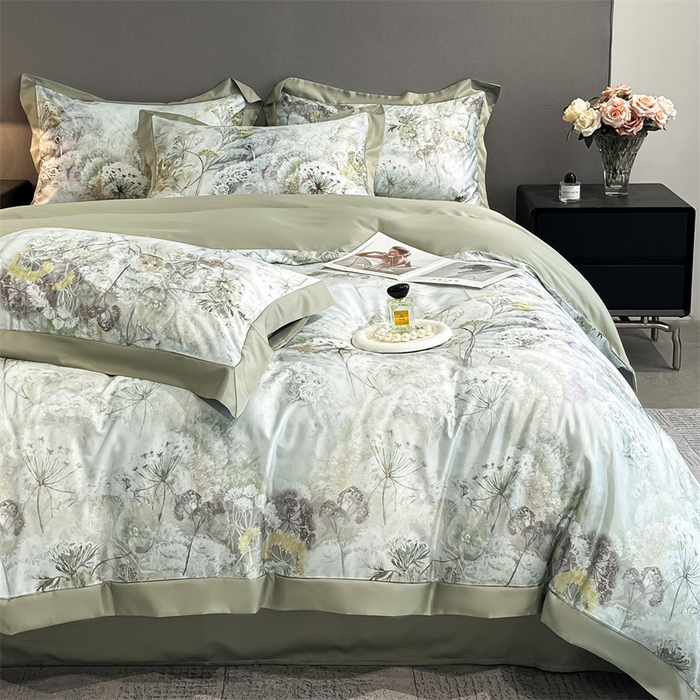 91家纺网 家纺一手货源 找家纺 笙意家纺 2025新款水洗冰丝数码印花宽边四件套 秋雅