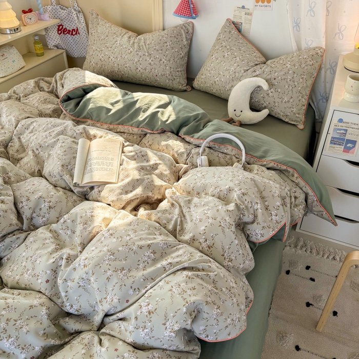 91家纺网 家纺一手货源 找家纺 潮邦创意家居 2025新款云柔棉立体嵌绳款小清新四件套 梦幻绿野