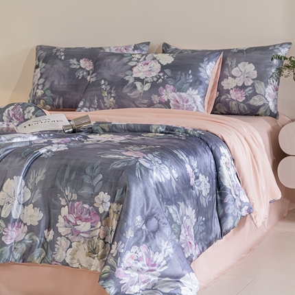 91家纺网 家纺一手货源 找家纺 （总）梦幻之城 2025新款水洗真丝数码印花简易款夏被四件套