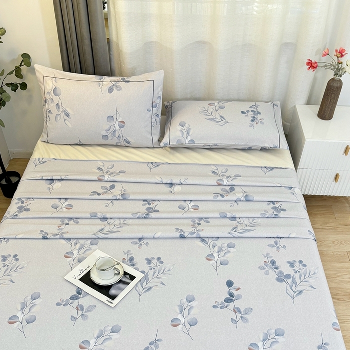 91家纺网 家纺一手货源 找家纺 伊而梦蚊帐 2025新款A类老粗布抗菌床单 清江曲-蓝